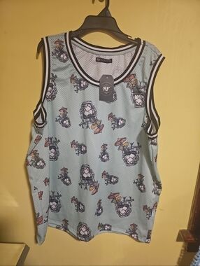 NWT RF Brand Men's Size 2XL Green Cheers Skeleton In Glass Print Mesh Tank Top